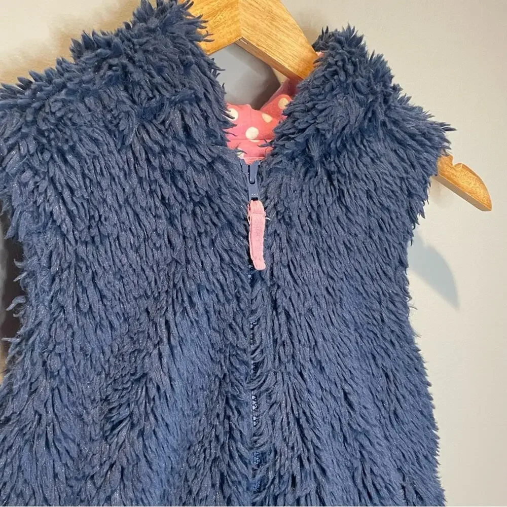 Mini Boden Blue Shaggy Zip Up Vest - size 11-12Y